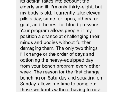 Some great positive feedback on my Minimalist Method Powerlifting ebook