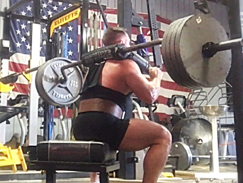 Feb. 2018 Week 3 - Day 1: 10x2 SSB Box Squats (switch to close stance w. bands)