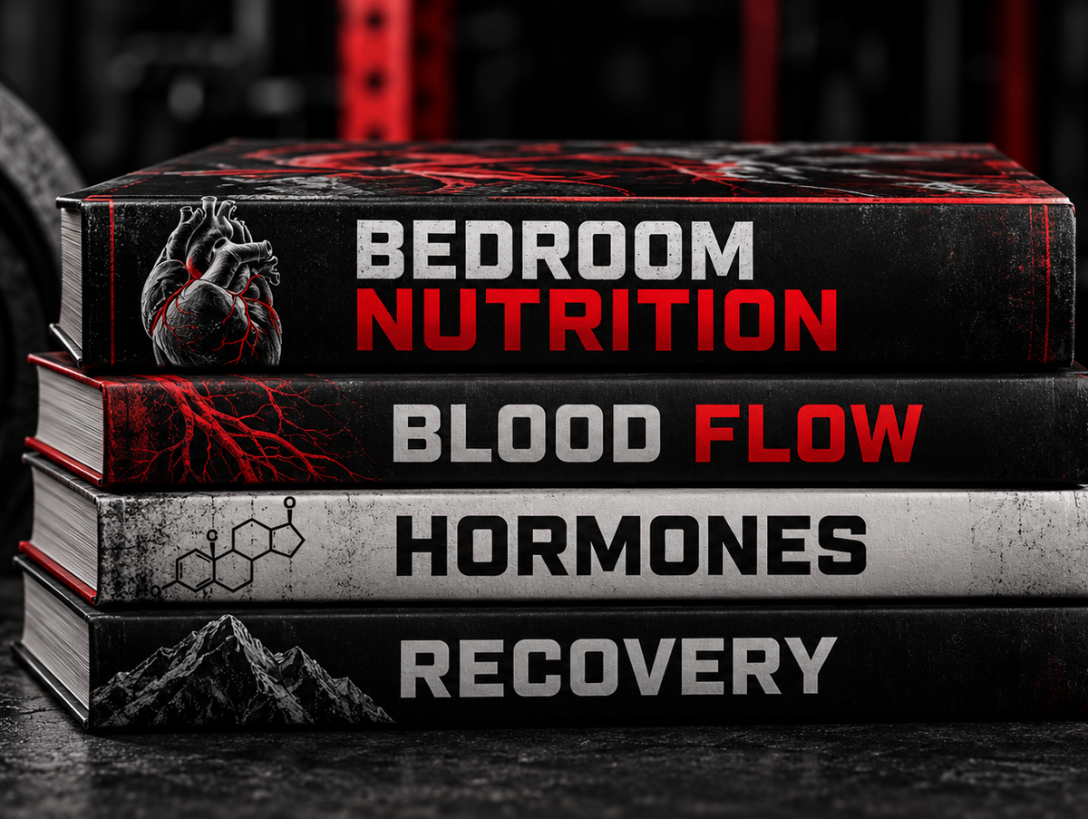 Manuals stacked up with bedroom nutrition blood flow hormones and recovery