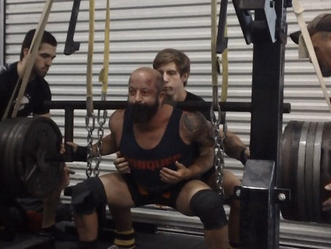 7/2- Cambered Bar Squats w/Reverse Bands in the Metal M Briefs w/video