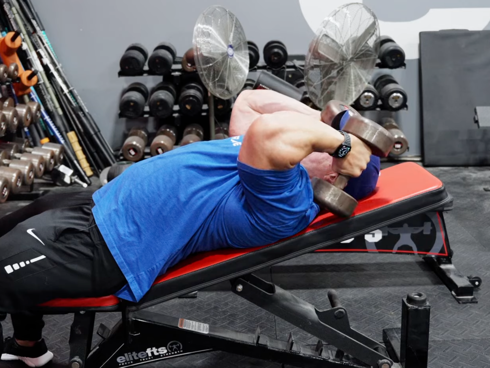 Chris Edmonds doing dumbbell extensions