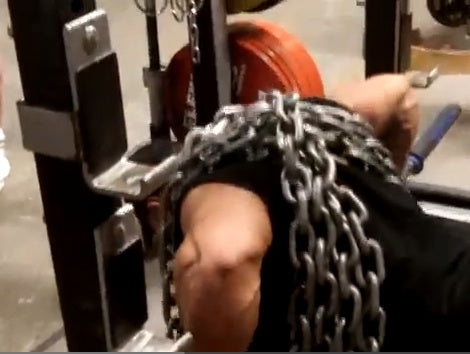 Barbell Chain Push-Ups (Strip Set + "Up the Rack Sets)