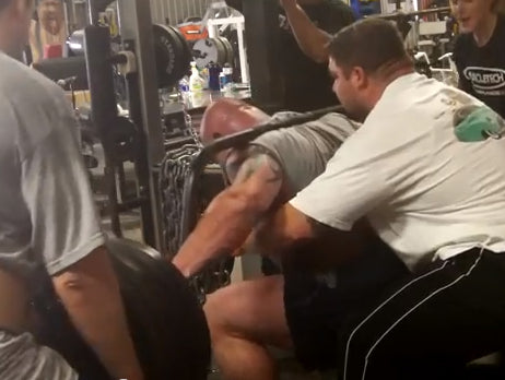 Cambered Bar Bent-Over Box Squats with Chains