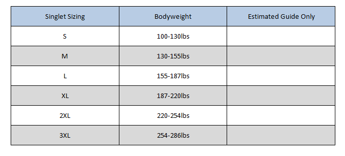 elitefts 2T Competition Singlet size chart
