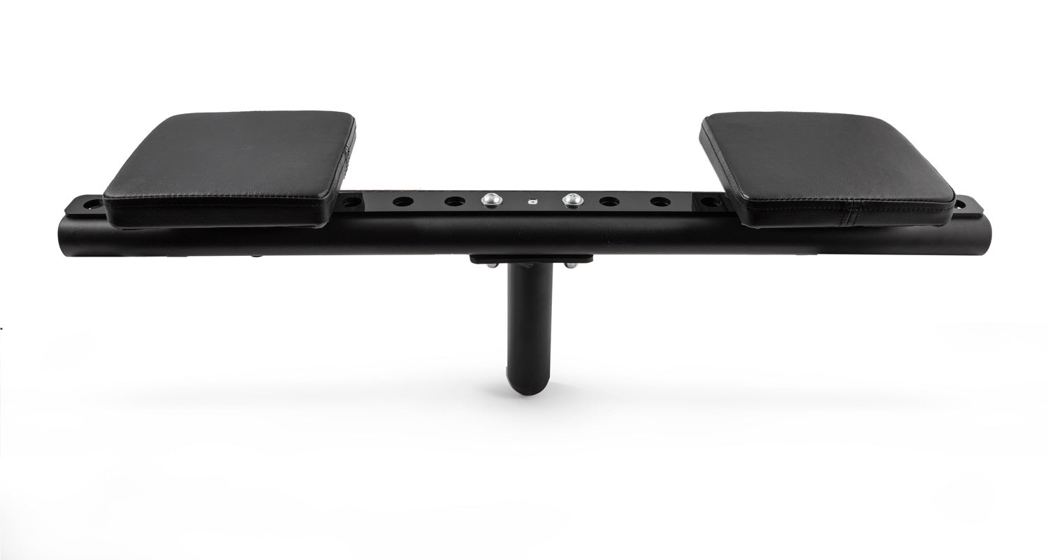 Black adjustable desk stand on a white background