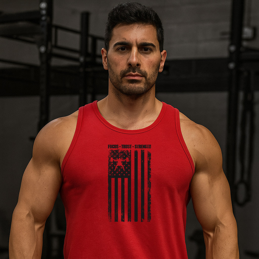 elitefts Focus Trust Strength Flag Black Tank Top-all-groups