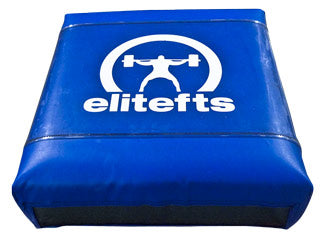 Blue exercise mat with 'elitefts' logo on a white background