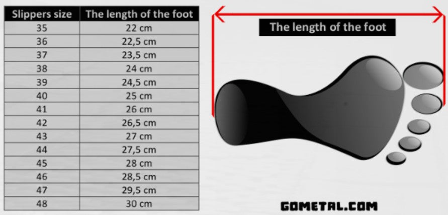 picture of Metal Deadlift Slippers size chart