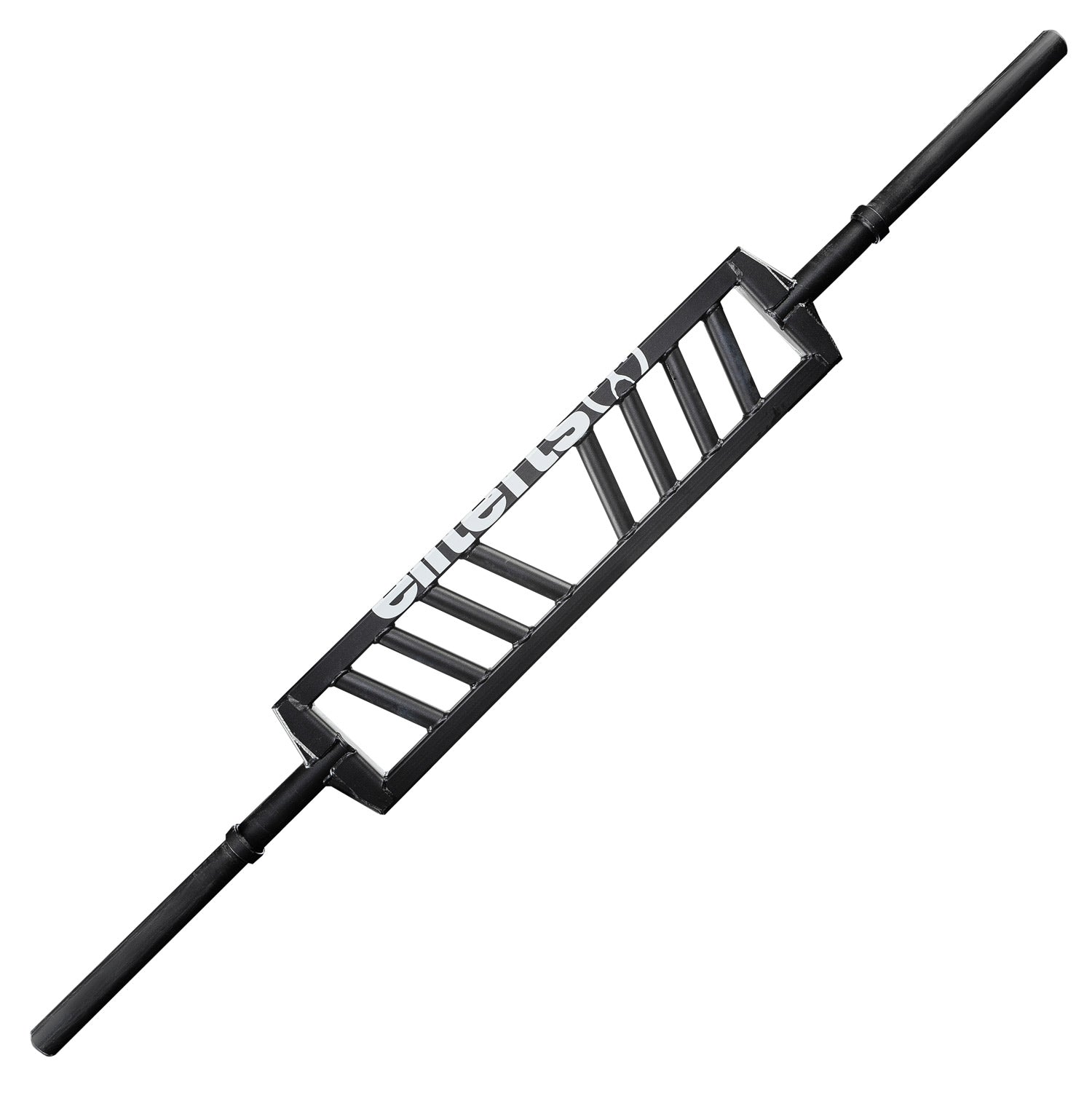 A black metal barbell with a wide grip featuring the brand name 'allstar' in white text, shown diagonally on a plain white background.