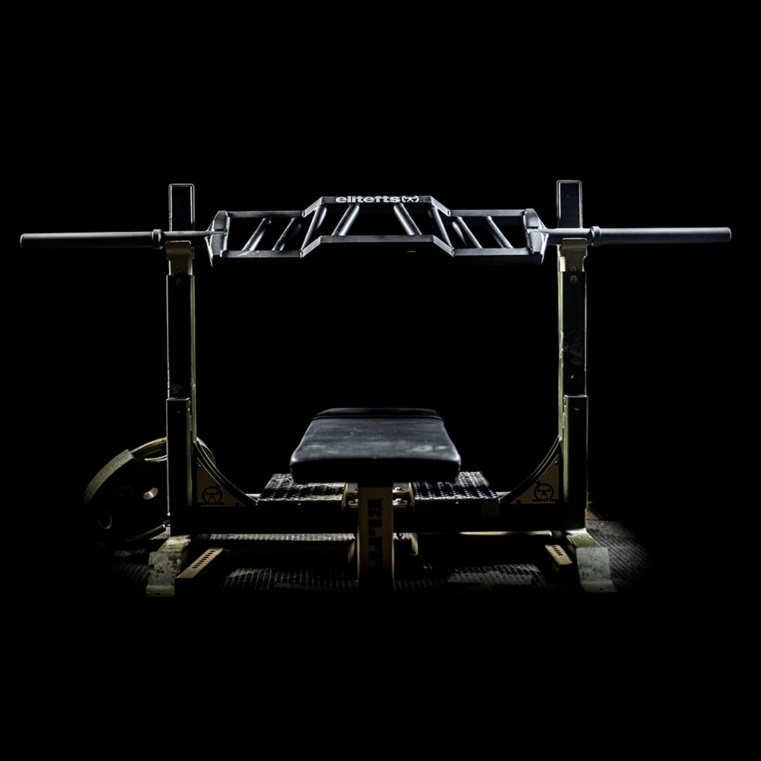 The American Cambered Grip Bar on an elitefts competition bench.