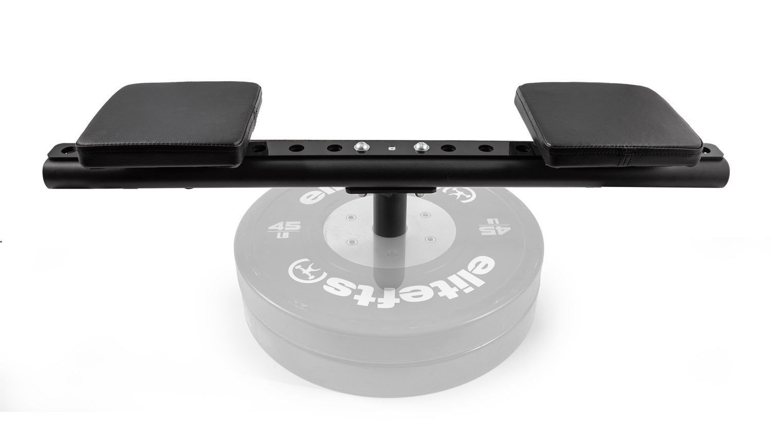 Black weight plate holder with gray weight plates on a white background
