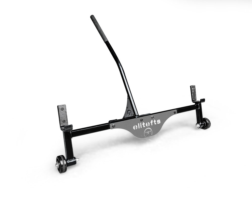 Black metal wheel alignment tool with 'elitefts' branding on a white background