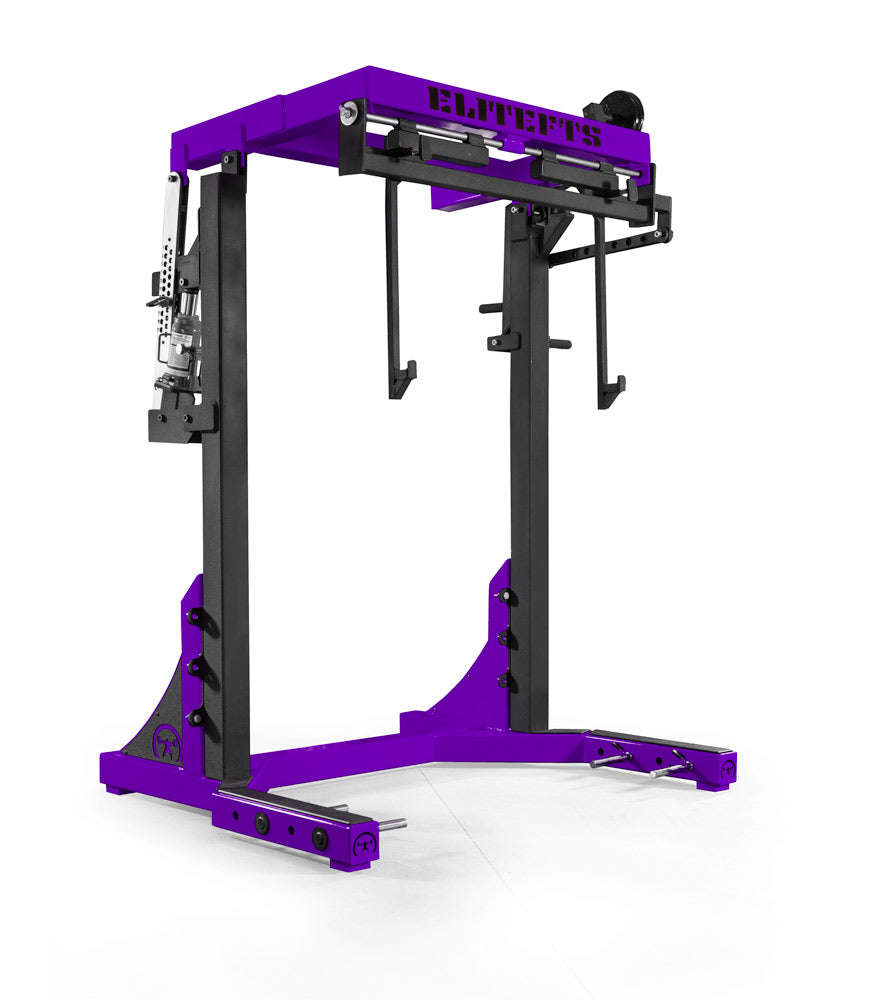 Purple and black weightlifting frame on a white background