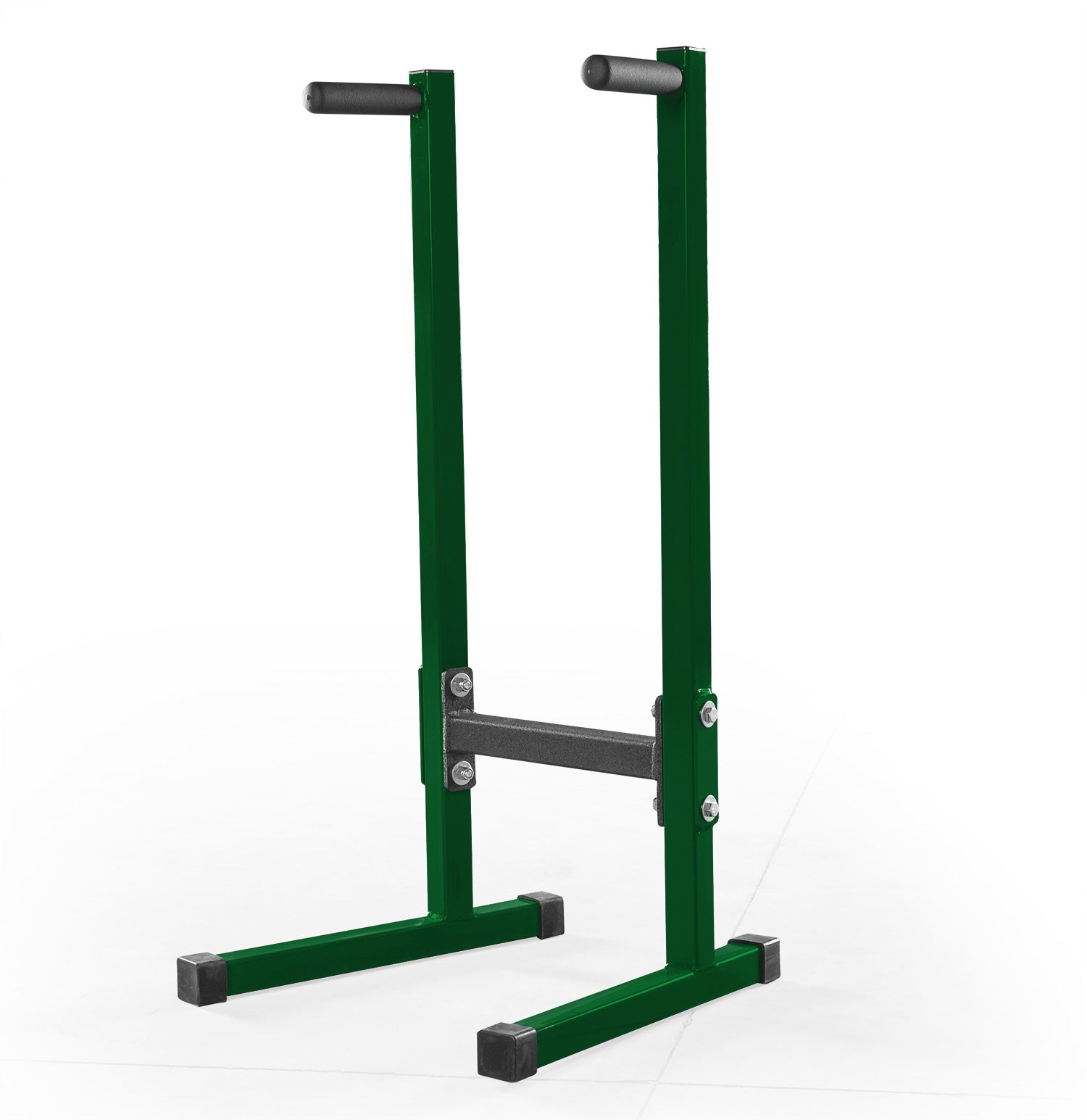 Green weightlifting bar stand on a white background