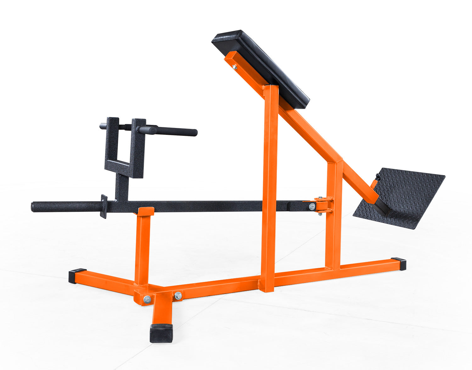 Orange and black weightlifting machine on a white background