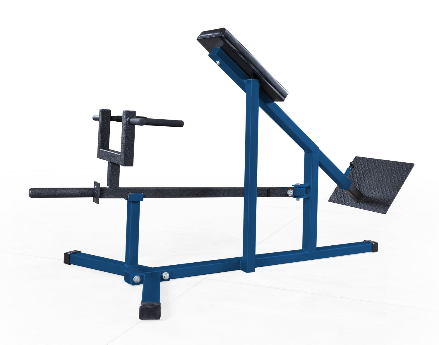 Blue and black weightlifting machine on a white background