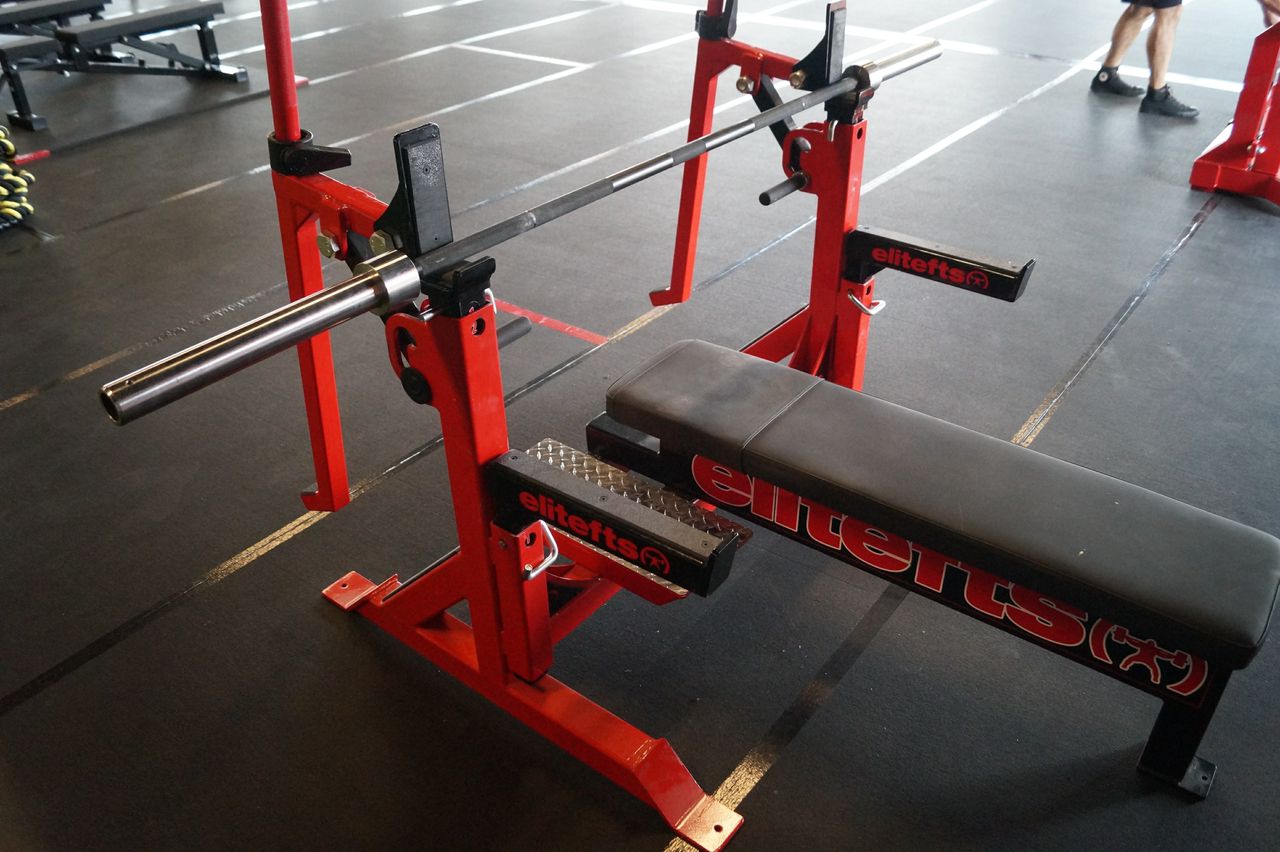 elitefts Signature Competition Olympic Bench with Safeties Foot Lever and Logo Panels-all-groups