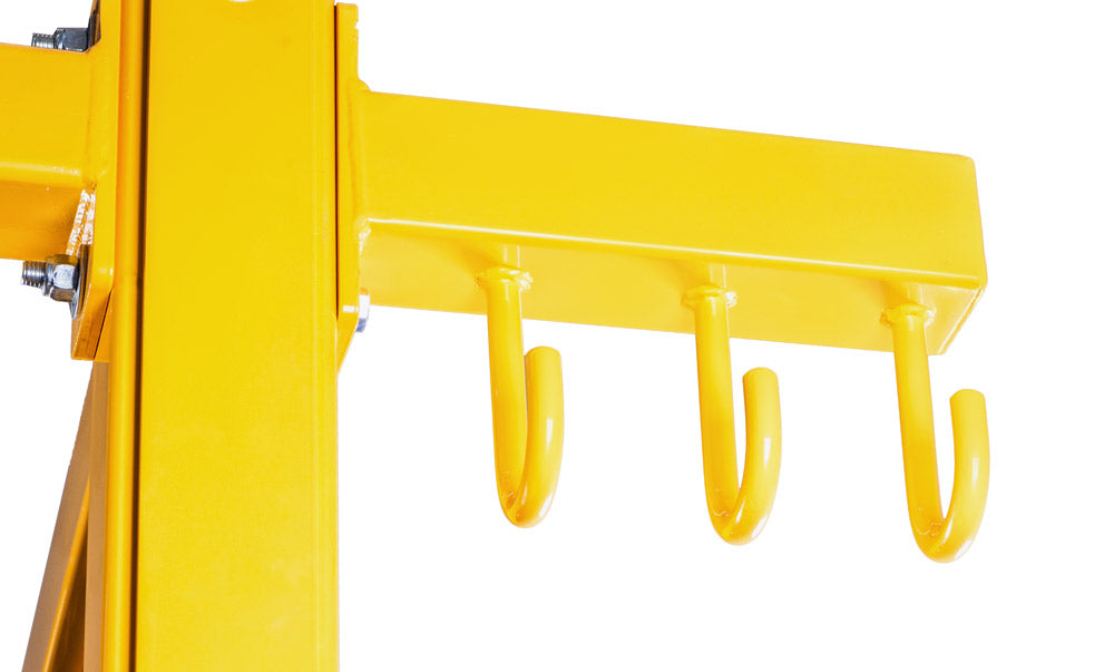 Yellow metal frame with hooks on a white background