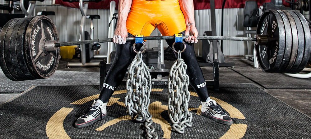 picture of deadlift loader straps being used for chains on deadlift