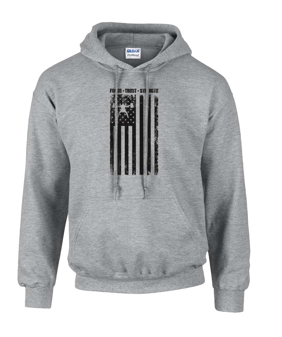 elitefts Focus Trust Strength Flag Black Hoodie grey