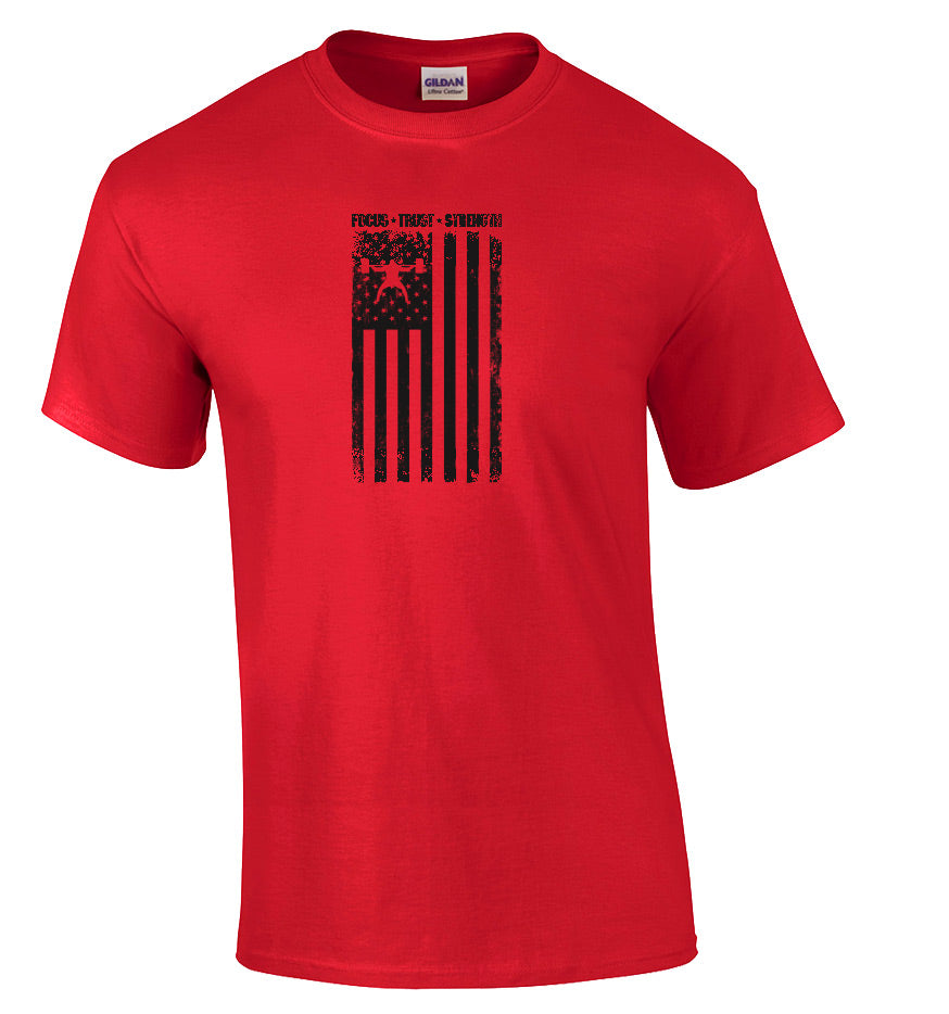 elitefts Focus Trust Strength Flag Black T-Shirt red