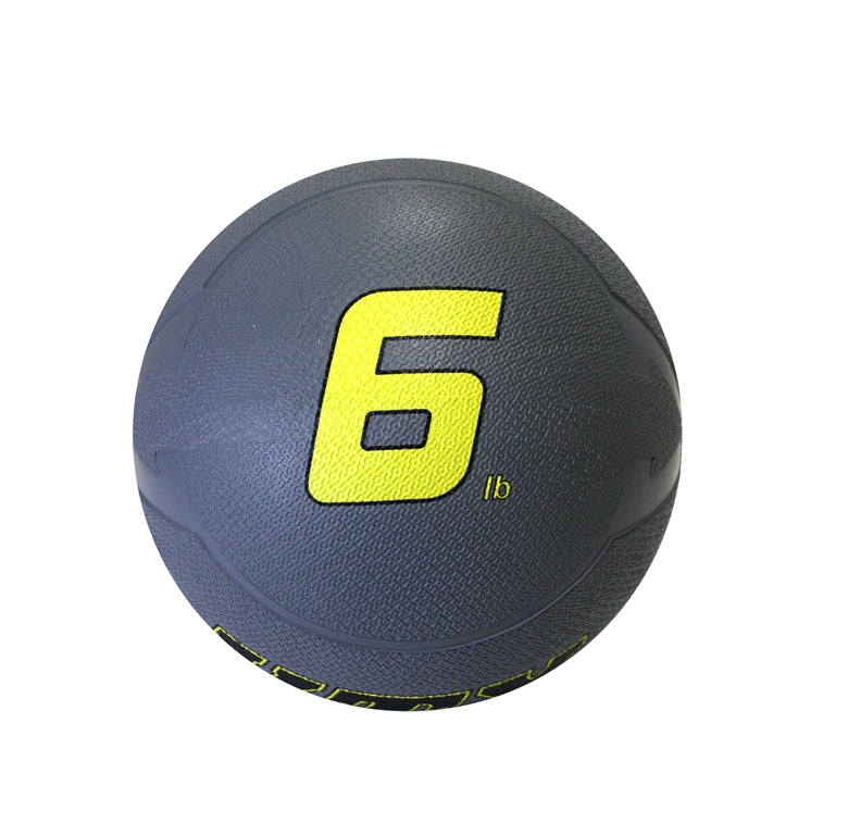 Gray medicine ball with yellow number '6' on a white background