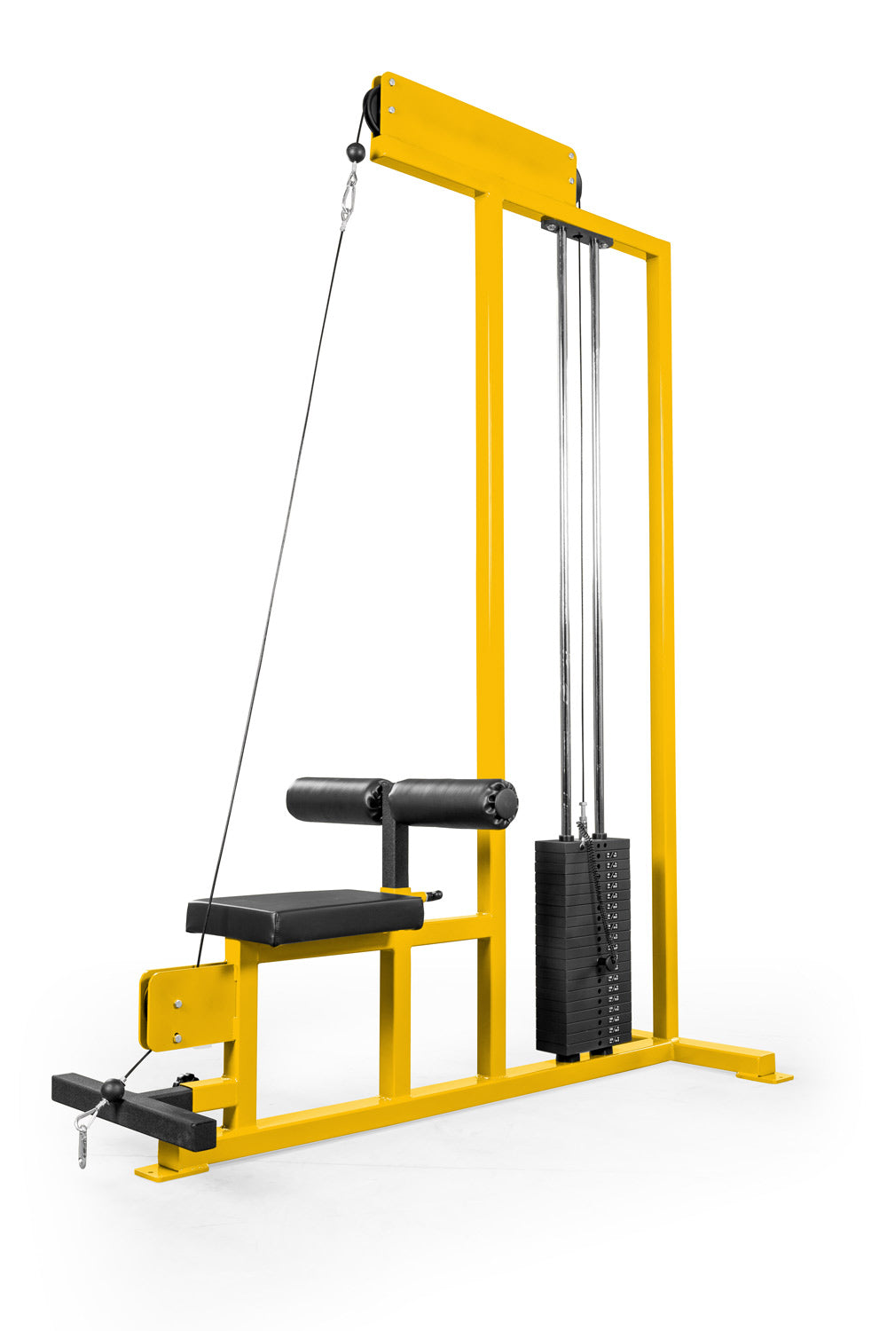 Yellow cable machine gym equipment on a white background