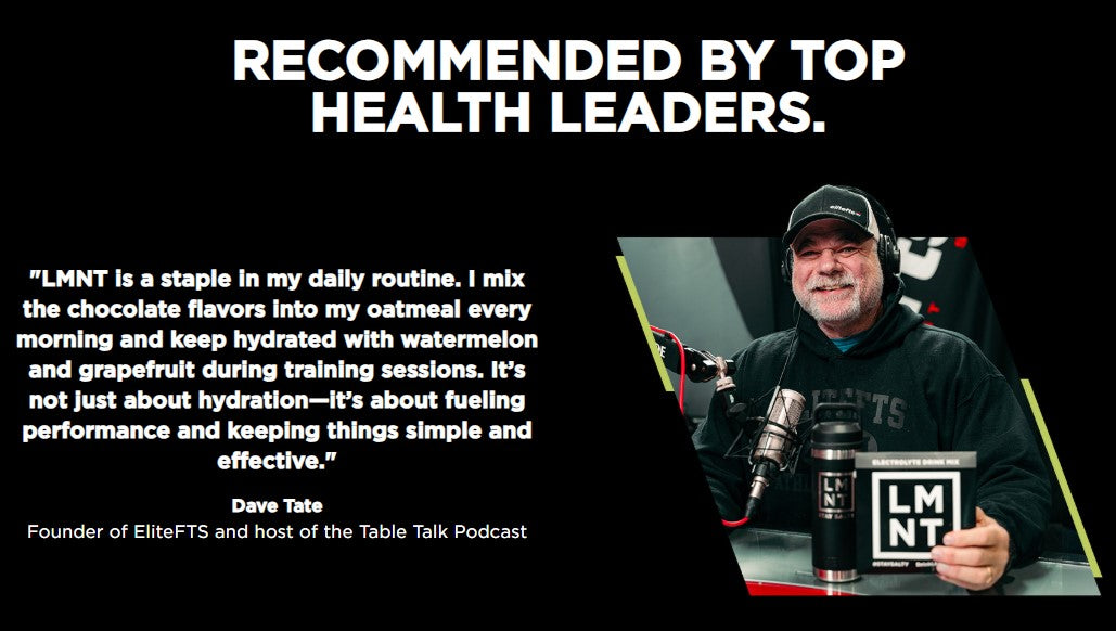 Person holding a branded water bottle with text about health leadership and product recommendation.