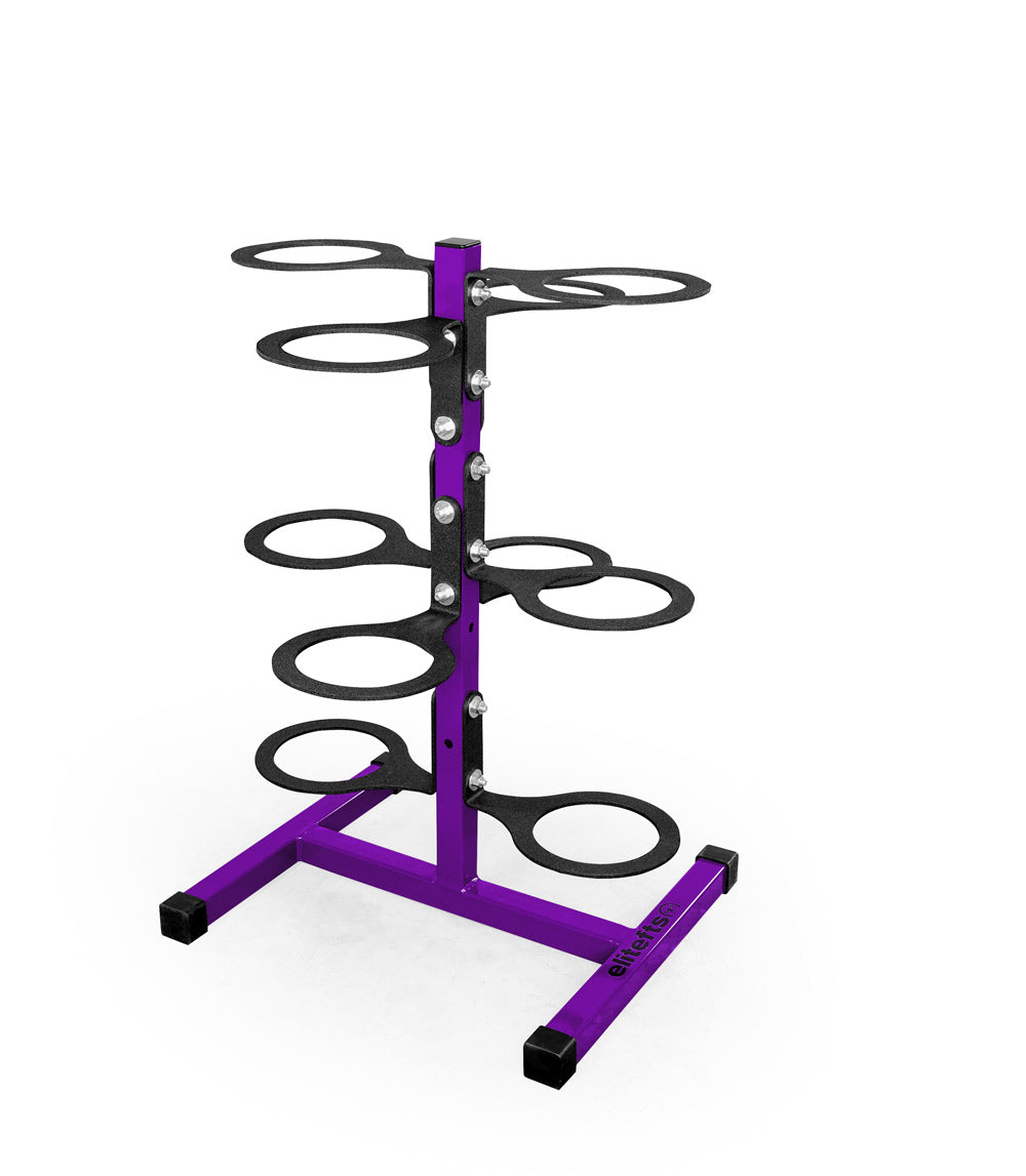 Purple and black ring stand on a white background