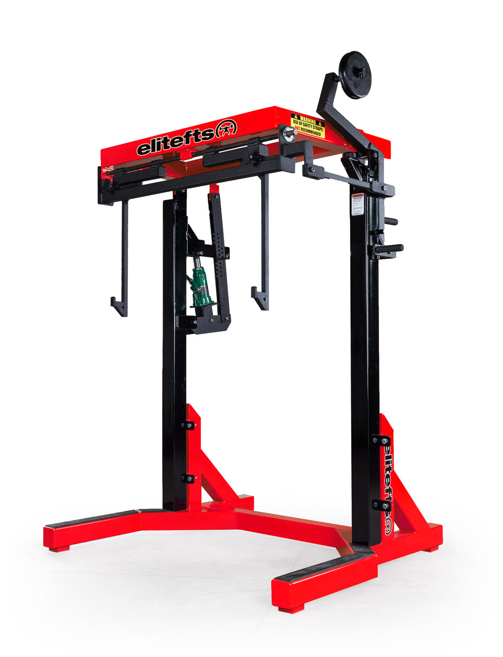 Red and black weightlifting machine with 'elitefts' branding on a white background