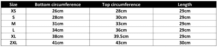 picture of Metal M Knee/Elbow Sleeves size chart