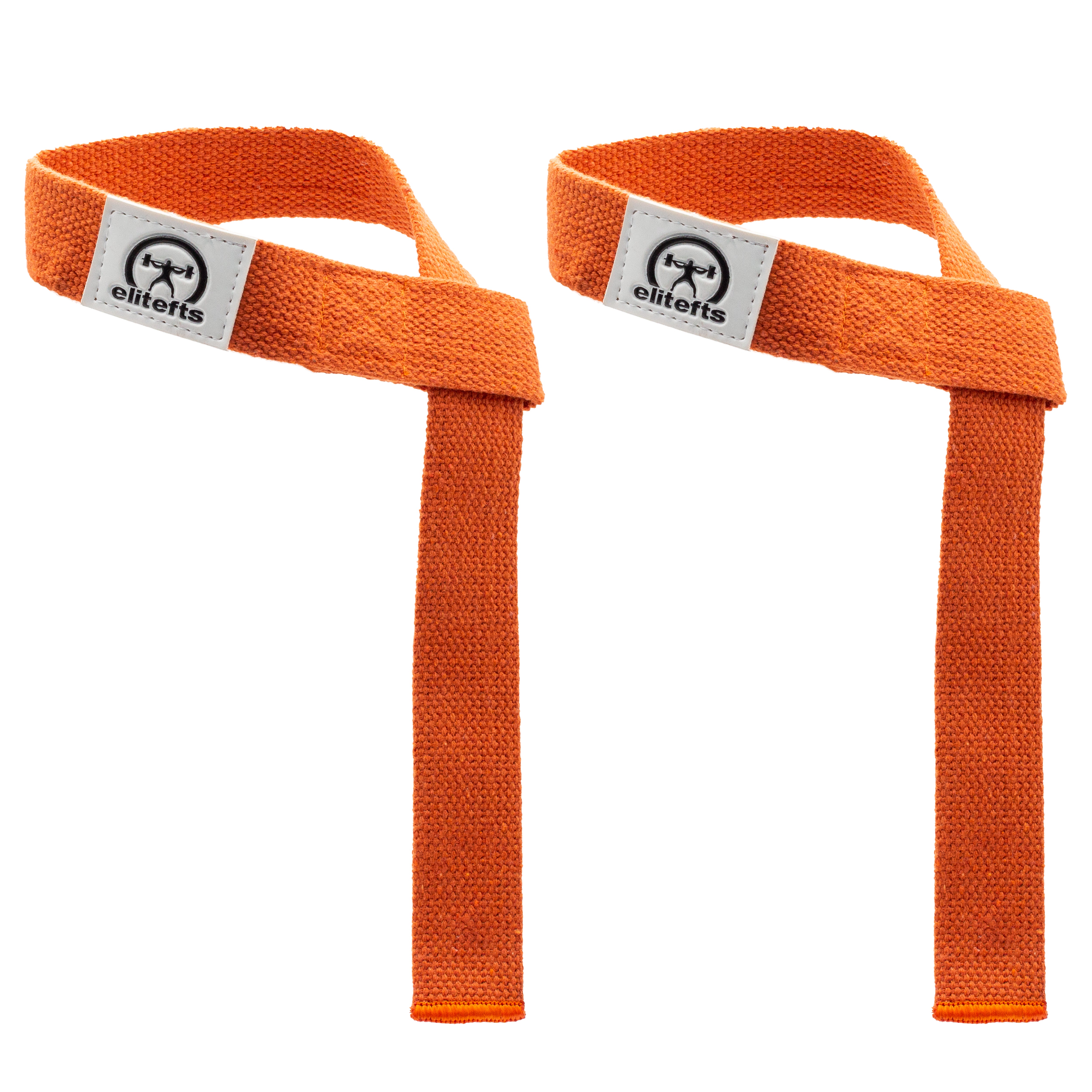 EliteFTS Cotton Wrist Straps for secure and comfortable lifting grip orange