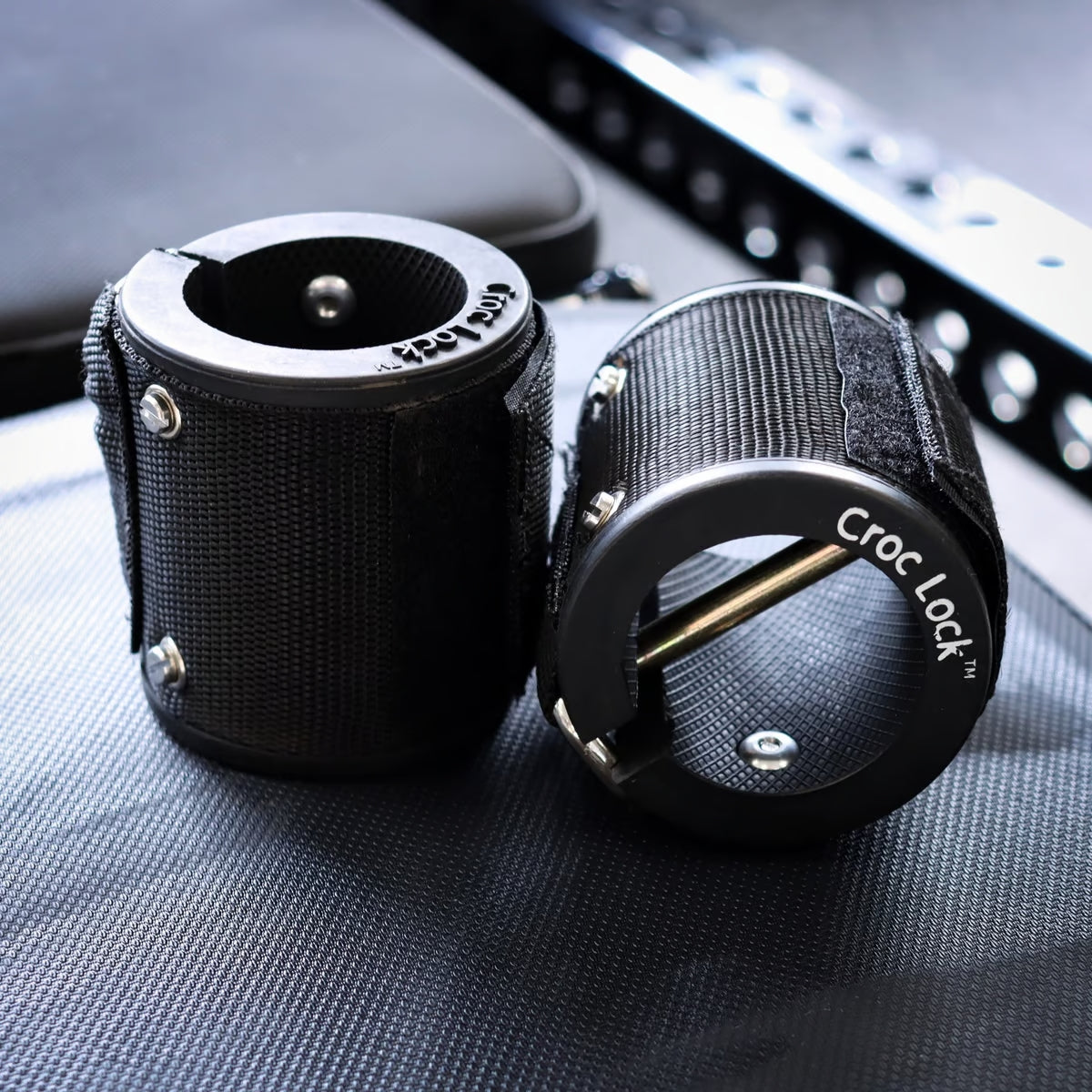 Croc Lock product on a textured surface with blurred background