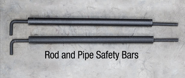 Two rod and pipe safety bars on a gray background with text.
