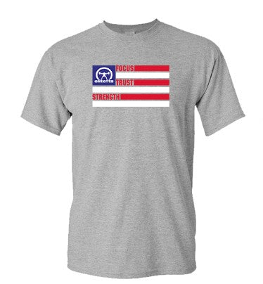 elitefts Red White & Blue FTS Flag T-Shirt grey