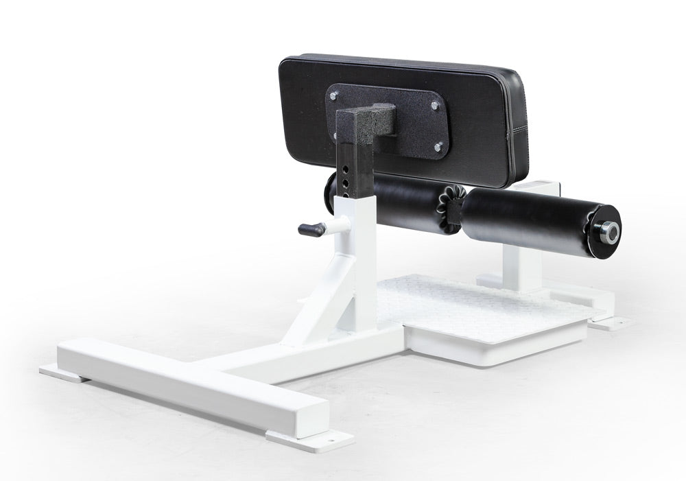 Black and white exercise machine on a white background