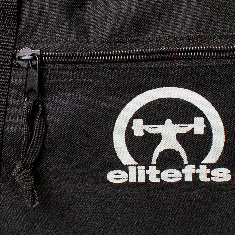 picture of white crescent gym bag logo and zipper