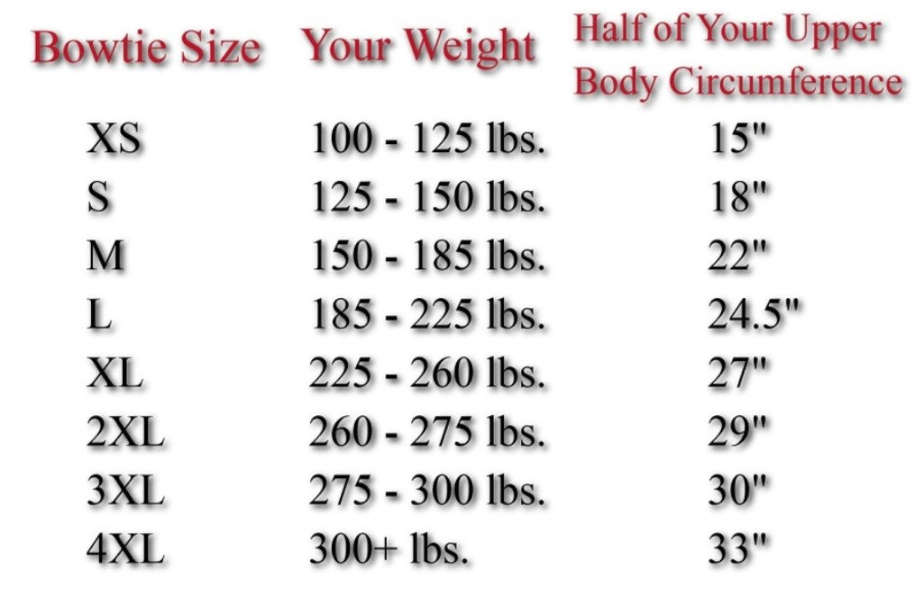 Spud Bowtie Formal Red sizing chart