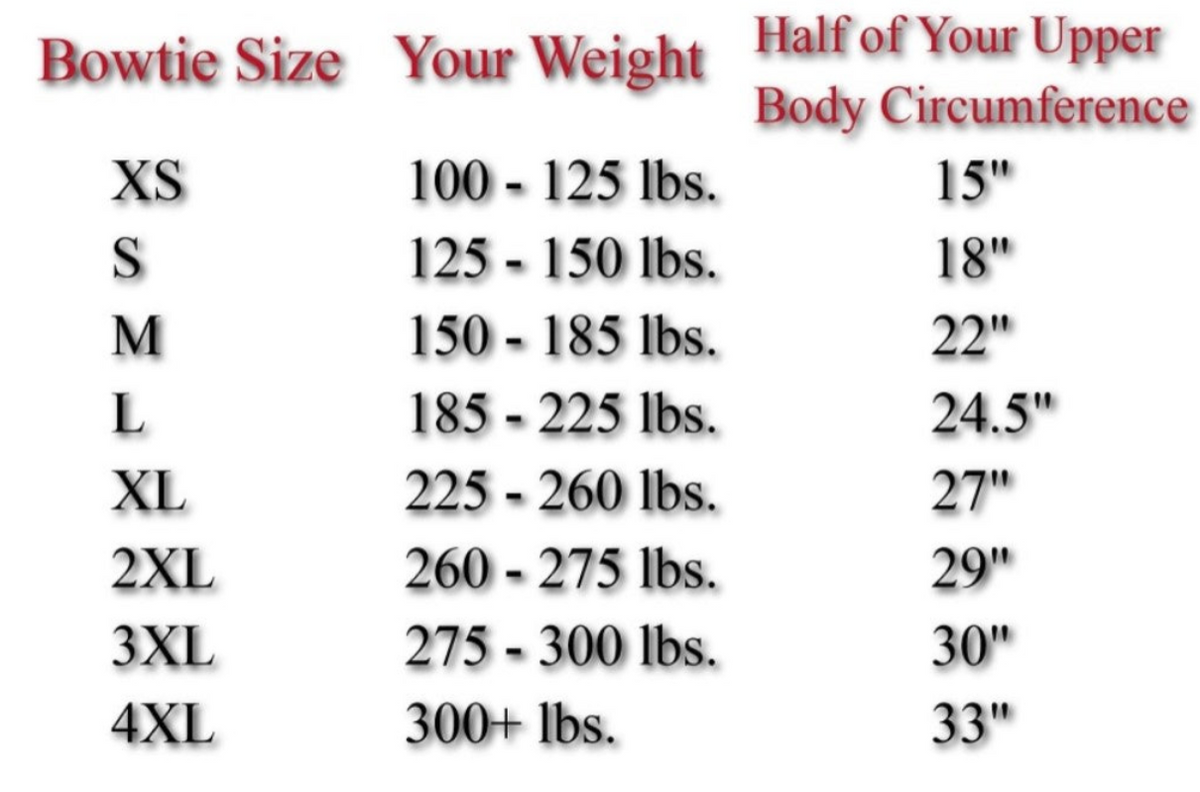 picture of Spud Bowtie size chart