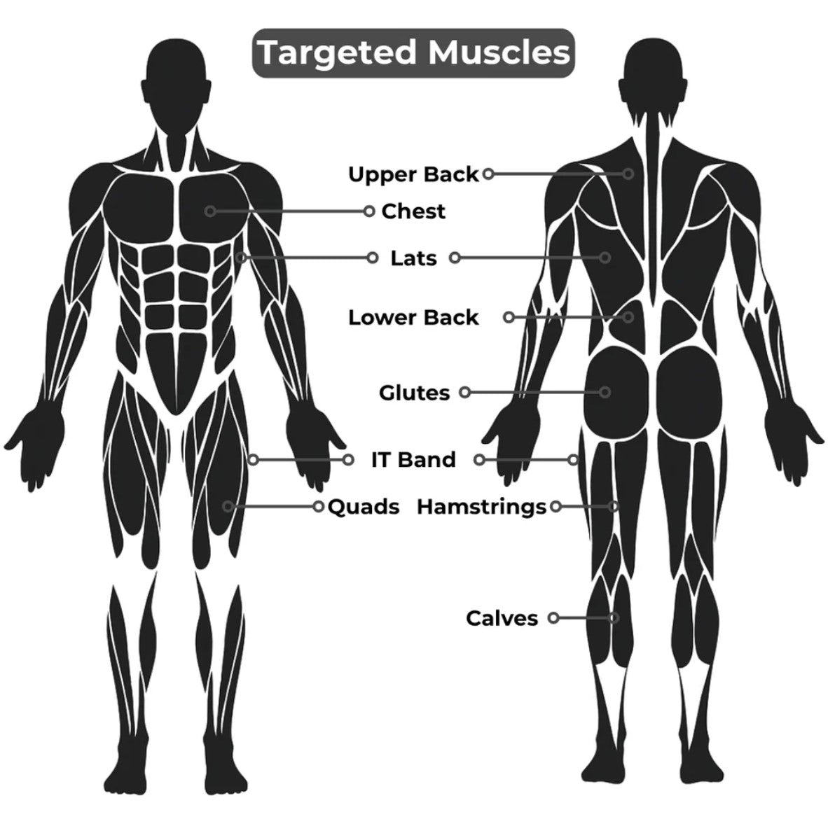The Original Stick-Stiff Stick chart showing the targeted muscles to use it on