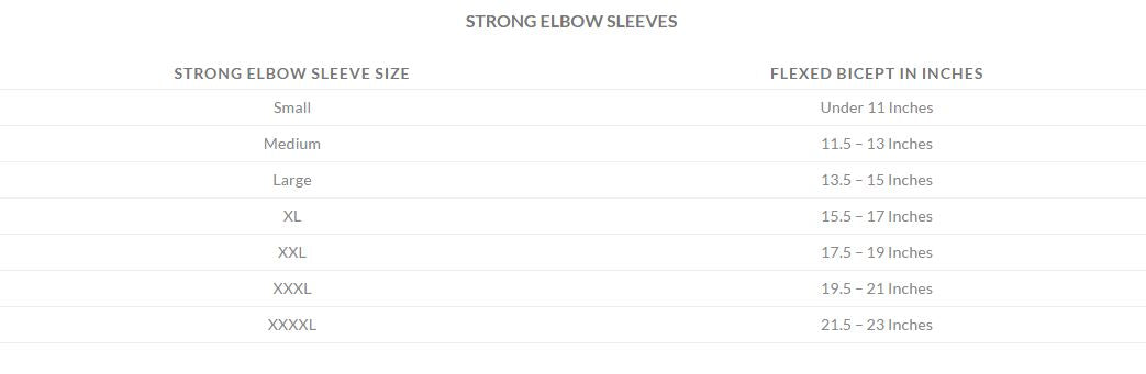 picture of Black Elbow Sleeves size chart