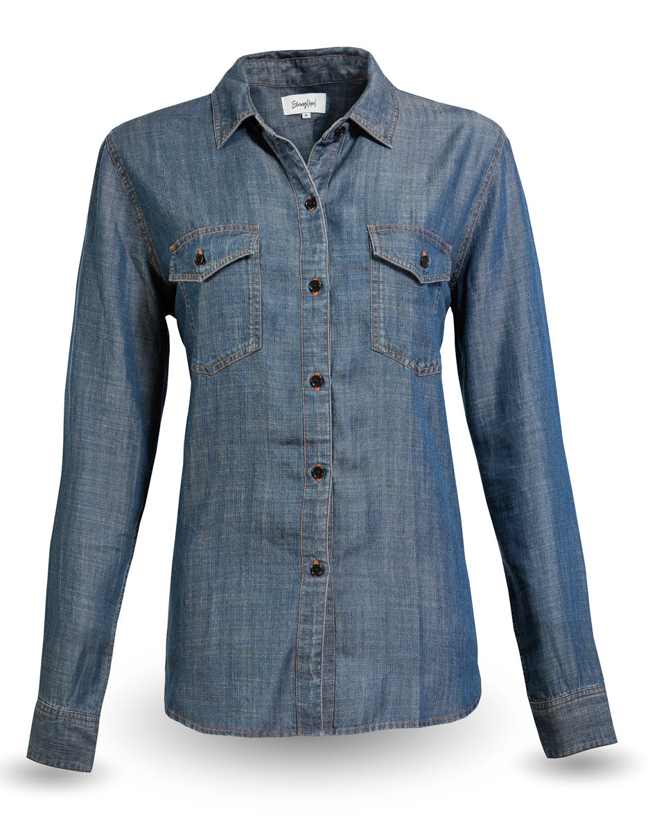 Blue denim shirt on a white background
