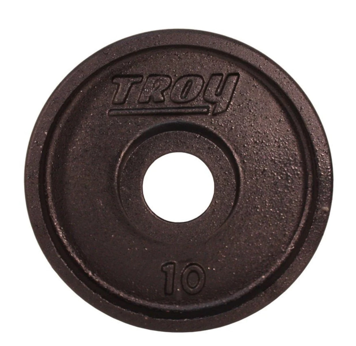 10-pound weight plate with Troy branding on a white background