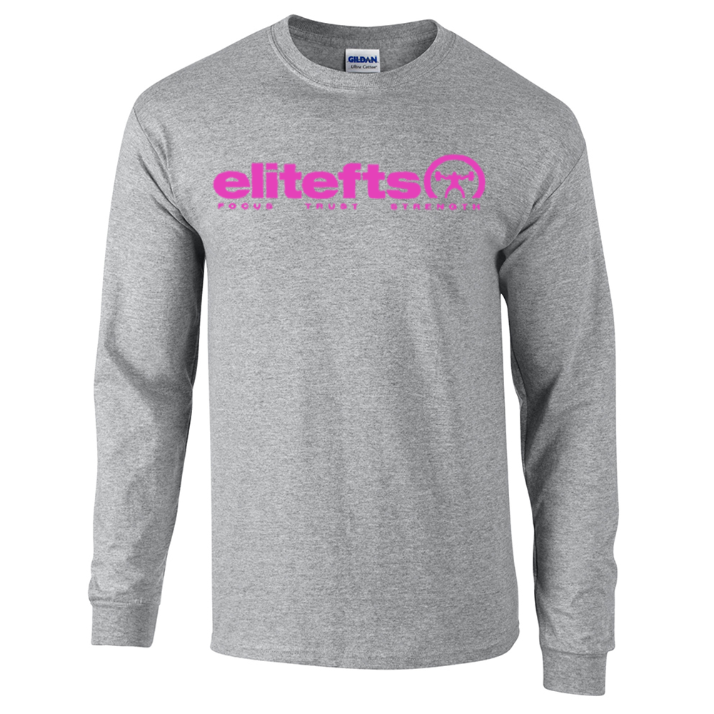 elitefts Tagline Pink Long Sleeve T-Shirt grey