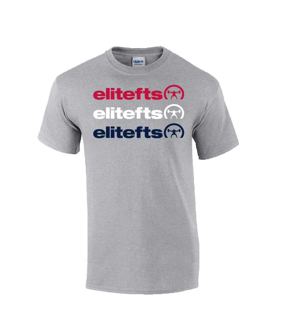 elitefts tagline rwb stacked t-shirt grey