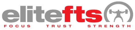 Logo of elitefts with text 'Focus Trust Strength' and a silhouette of a person lifting weights.