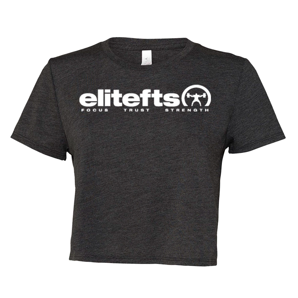 elitefts Tagline White Women's Flowy Cropped Tee grey