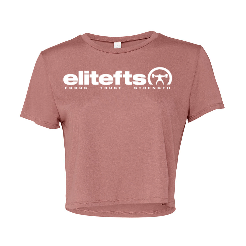 elitefts Tagline White Women's Flowy Cropped Tee mauve