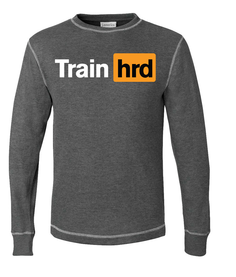 picture of charcoal Train Hard thermal T-shirt