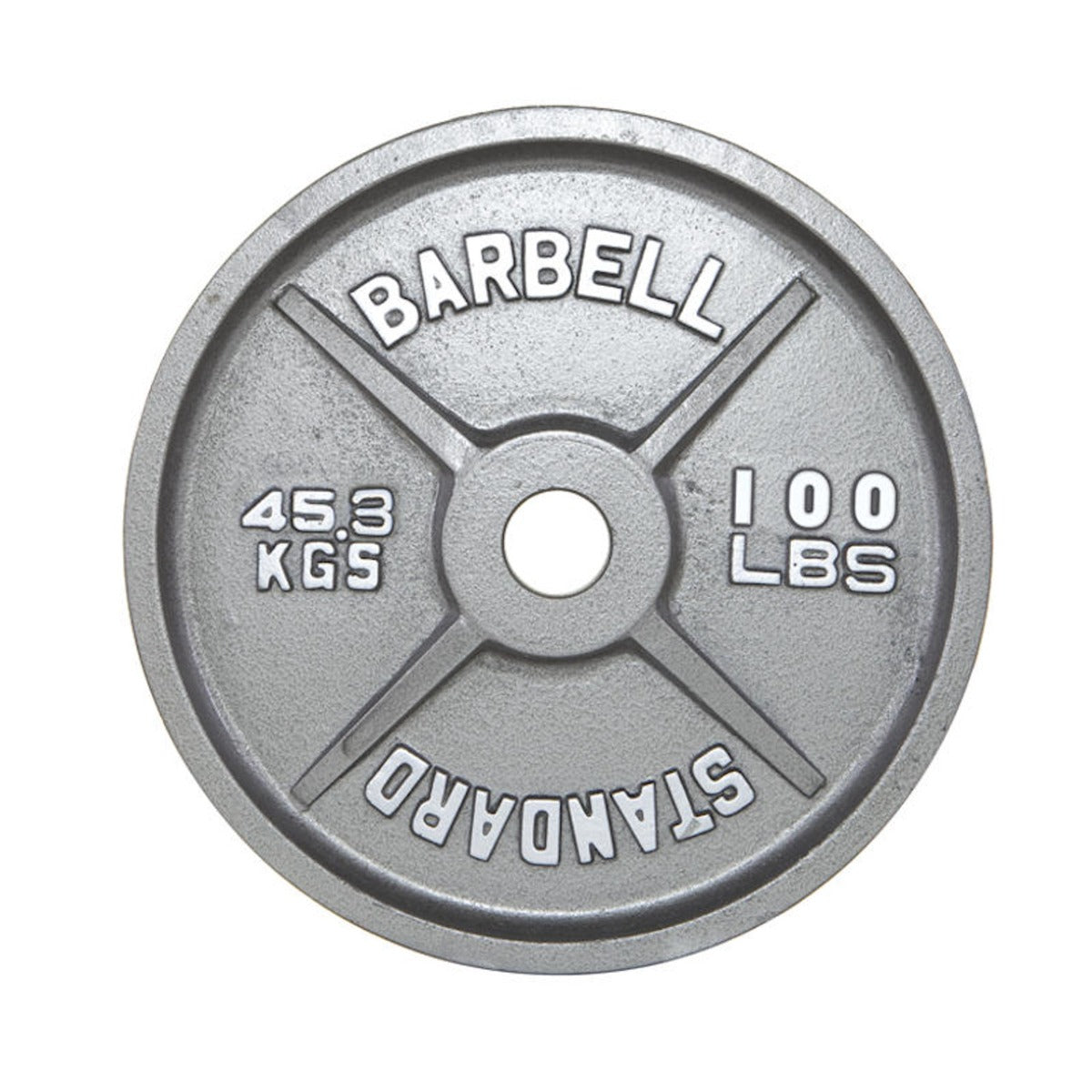 Weight plate with 'Barbell Standard' branding on a white background
